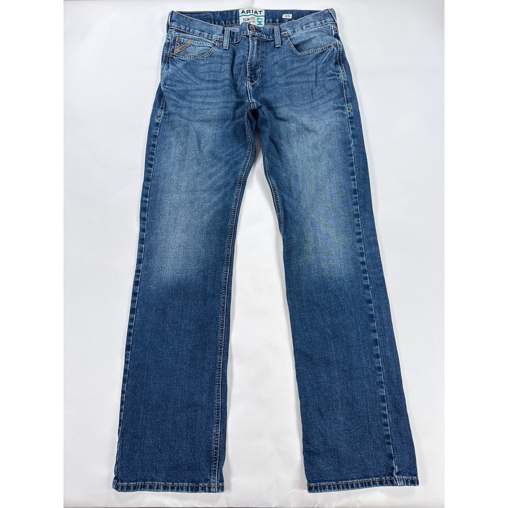 Ariat Mens Jeans 34x34 Blue M7 Slim Fit Straight Leg Western Work Medium Wash
